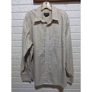 Eddie Bauer Men's Cream Plaid Wrinkle-Resistant Collared Button-Up Shirt Size XL